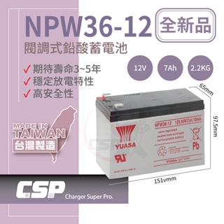 【YUASA】NPW36-12 (2顆) 12V36W閥調密閉式鉛酸電池~同REW45-12尺寸高放電率 UPS 不斷電
