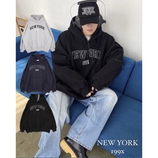 【APPAREL】韓國 NEWYORK 199X 刺繡 刷毛帽T 寬鬆帽T 刺繡帽T 寬鬆長袖 帽T 地名 字母帽T