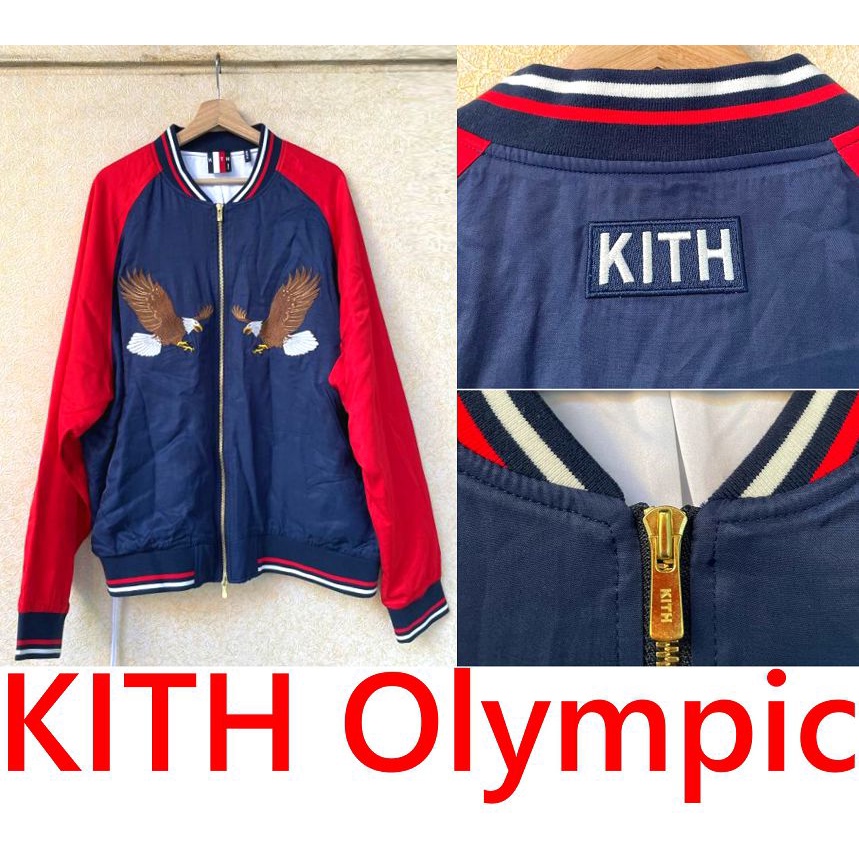 BLACK全新KITH x olympics美國隊USA限定奧林匹克TEAM美國老鷹刺繡橫須賀夾克絲質外套