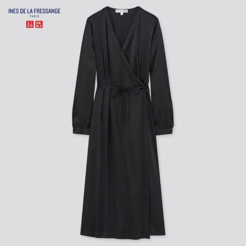 Uniqlo X Ines de la fressange silk wrap dress 黑色蠶絲綁帶洋裝