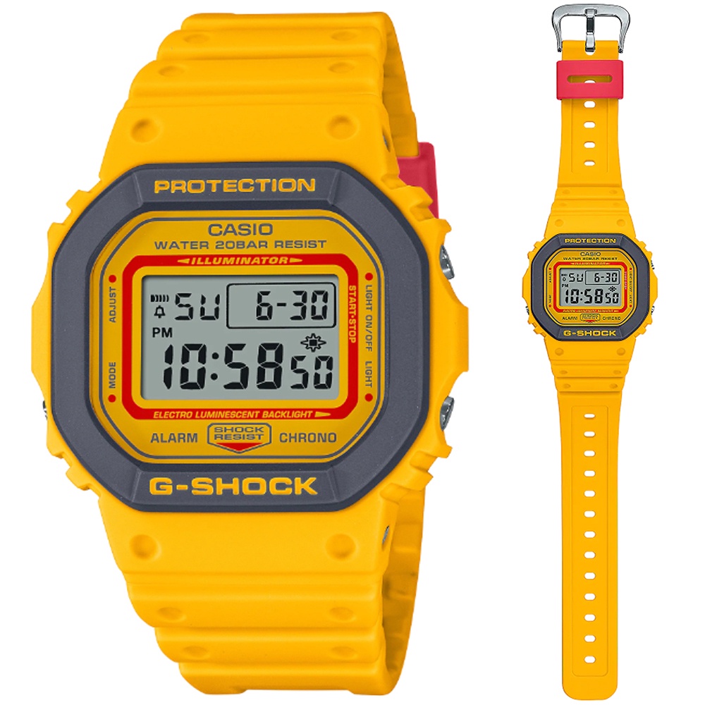 【CASIO 卡西歐】G-SHOCK 復古質感90年代原始色彩方形電子錶-黃(DW-5610Y-9 防水200米)