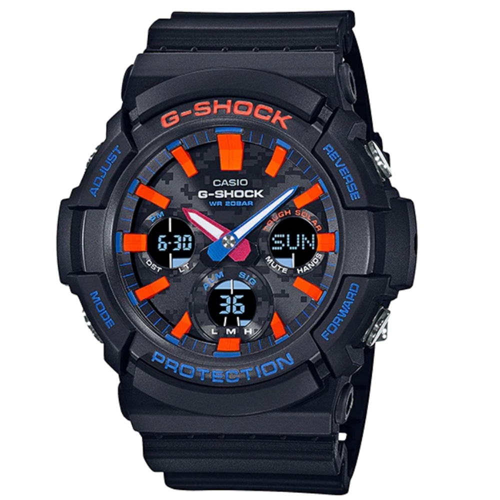 CASIO 卡西歐 G-SHOCK 太陽能 城市霓虹雙顯腕錶 52.2mm / GAS-100CT-1A