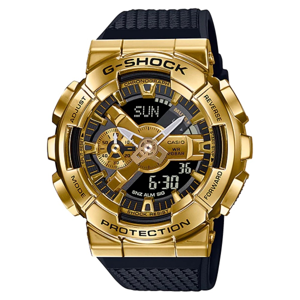 CASIO 卡西歐 G-SHOCK 重金屬質感工業風休閒錶-黑X金(GM-110G-1A9)/48.8mm