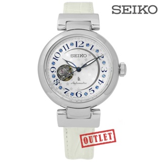 SEIKO 精工 / LUKIA 璀璨星光機械鱷魚皮手錶 銀x白 /4R38-01L0W / 34mm /展示福利品6折