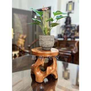 <臺南實體展示>全新品【桌上型柚木縷空自然圓面展示座】原木柚木 一體成形設計 盆景展示架 藝品擺飾架 實木花架