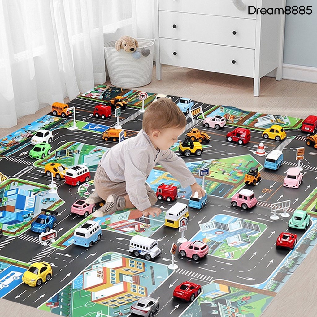 [DM8] 兒童玩具遊戲墊130*100城市交通停車場景玩車地墊（英文版）