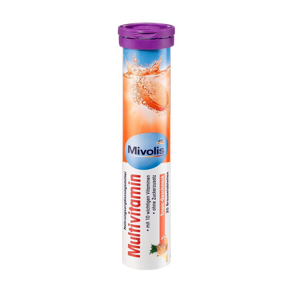 DM 德國 Mivolis 綜合維他命 熱帶水果發泡錠 - 紫蓋 20錠 / DM (DM203)