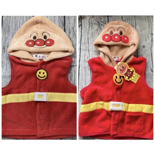 『現貨』日本 正品 麵包超人 連帽 背心 外套 紅色 80 95 中性 毛絨絨 保暖 萬聖節 變裝 童裝