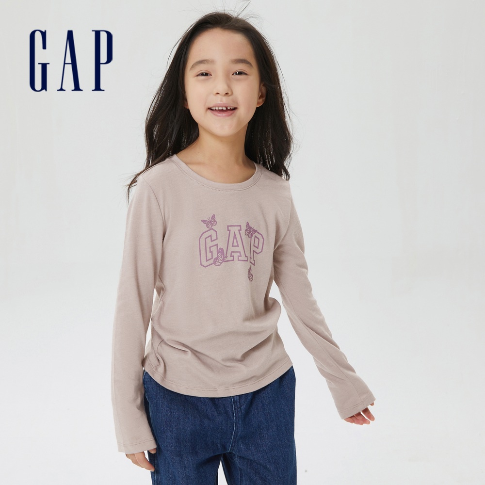 Gap 女童裝 Logo可愛內搭長袖T恤-沙色(461427)