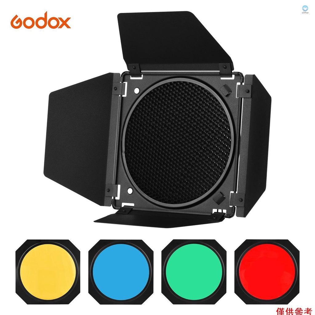 Godox BD-04 穀倉門穀倉門套件帶蜂窩網格 4 色凝膠過濾器,用於 GODOX SL60W SL15