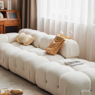 居傢優品#限時免運#新款小戶型客廳簡約網紅ins奶油風方塊豆腐塊沙髮組閤白色羊羔絨 網紅沙發 懶人沙發 可收納 雙人沙發