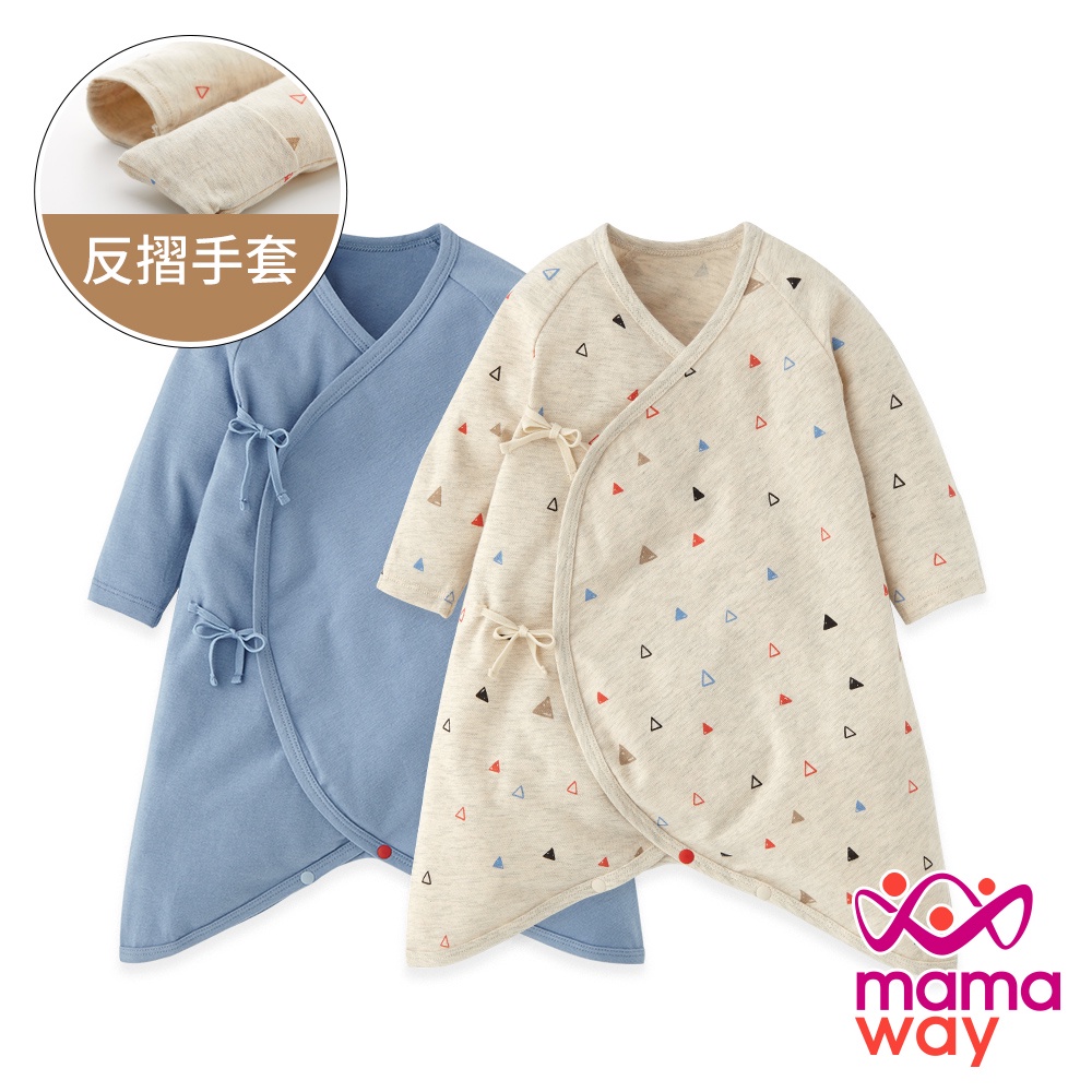 【Mamaway媽媽餵】新生兒Q彈棉質蝴蝶衣(2入)-塗鴉三角形