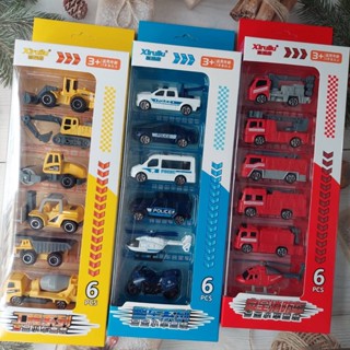 1:64 兒童玩具 工程系列 警車系列 消防系列 卡裝6入滑行合金車(混款)