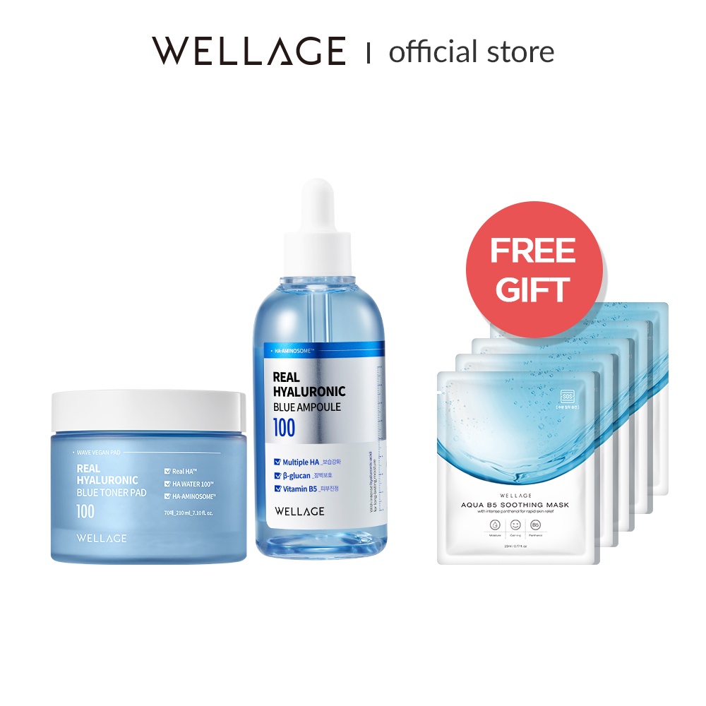 Wellage 真正透明質酸藍 100 爽膚水墊 210 毫升(70 張),真正的透明質酸藍安瓿 100 套