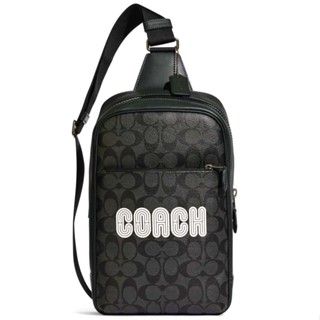 COACH 經典C logo單肩後背包 老花防刮PVC拼接亞馬遜綠小牛皮 單肩包 斜背包 胸前包 CE522 (現貨)