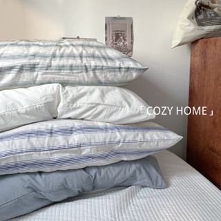 COZY HOME 枕頭套 100%純棉枕套條紋 條紋枕套 素色枕套 IG韓國復古條紋-單枕套48*74cm*1