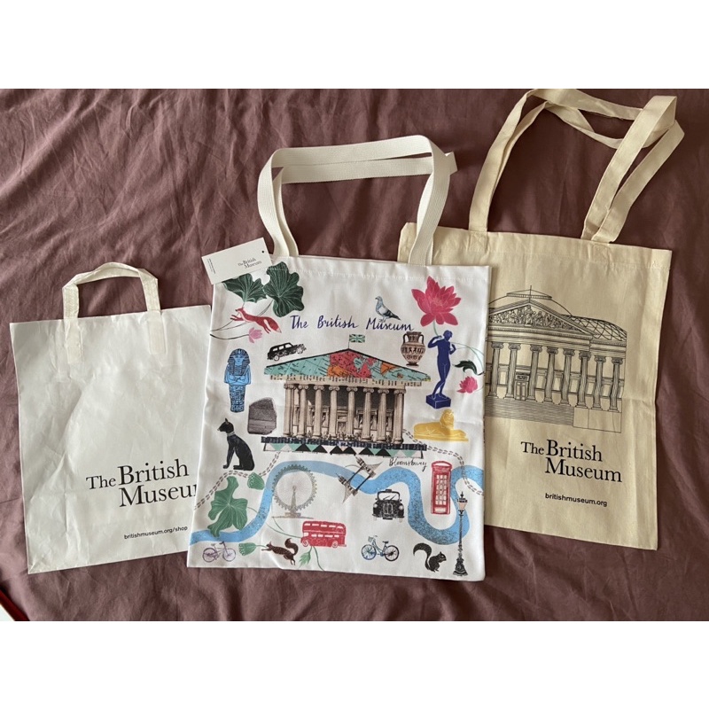 免運 現貨本人帶回一款彩色一款原色 英國 倫敦．大英博物館 British Museum 正品購物袋、帆布袋、側背、書袋