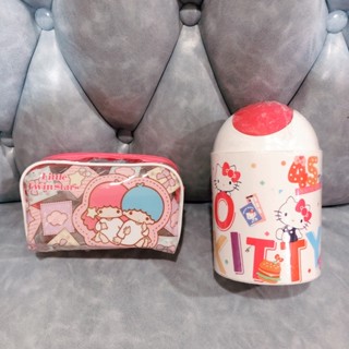 全新正版 正版三麗鷗 Hello Kitty 凱蒂貓桌上型垃圾桶 置物桶 KIKILALA 雙子星透明防水化妝包 萬用包