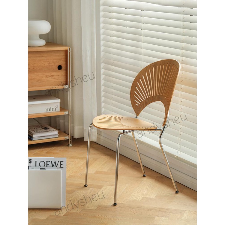 限時免運 實木餐椅北歐簡約設計師貝殼椅網紅ins復古家用靠背椅創意太陽椅