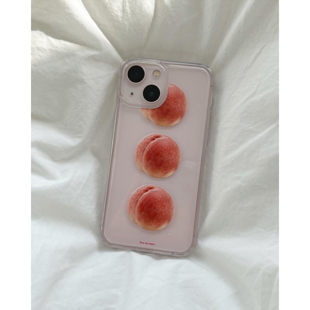 韓國手機殼兼容 iPhone dear my muse Peach Hard Jelly Protective 可愛手工