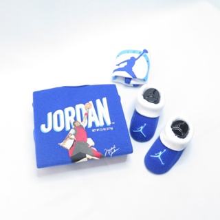 JORDAN 爬爬服禮盒 嬰幼兒包屁衣 三件套 JD2313022NB002 土耳其藍【iSport】