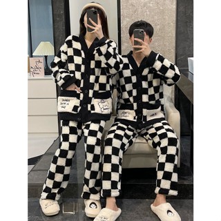 【免運】珊瑚絨情侶睡衣男女款秋冬季高階感棋盤格2022年新款法蘭絨家居服珊瑚絨 居家服 長袖 睡衣 保暖 成套睡衣