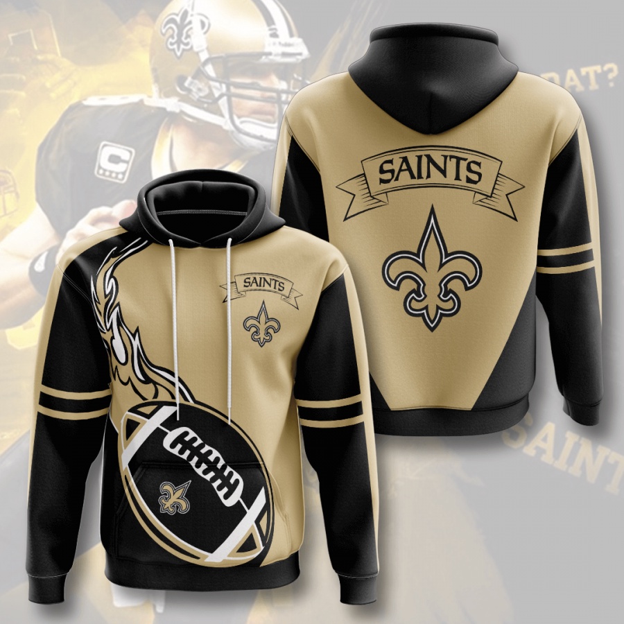 Nfl Football New Orleans Saints 三維印花連帽口袋套頭連帽衫