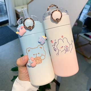 開心居家 吸管保溫杯 吸管保溫瓶 吸管保溫 吸管式保溫杯 保溫杯女新款潮流水杯 兒童可愛便攜帶吸管上學水壺 學生高顔值杯