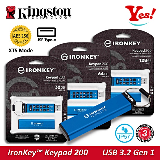 【Yes！公司貨】金士頓 Kingston IronKey Keypad 200 32G 64G 128G USB隨身碟