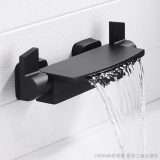 浴缸龍頭 瀑布 浴缸水龍頭 浴室水龍頭大流量 浴室水龍頭組 ♨◑全銅瀑布式浴缸水龍頭大流量冷熱混水閥缸邊式淋浴花灑套裝黑