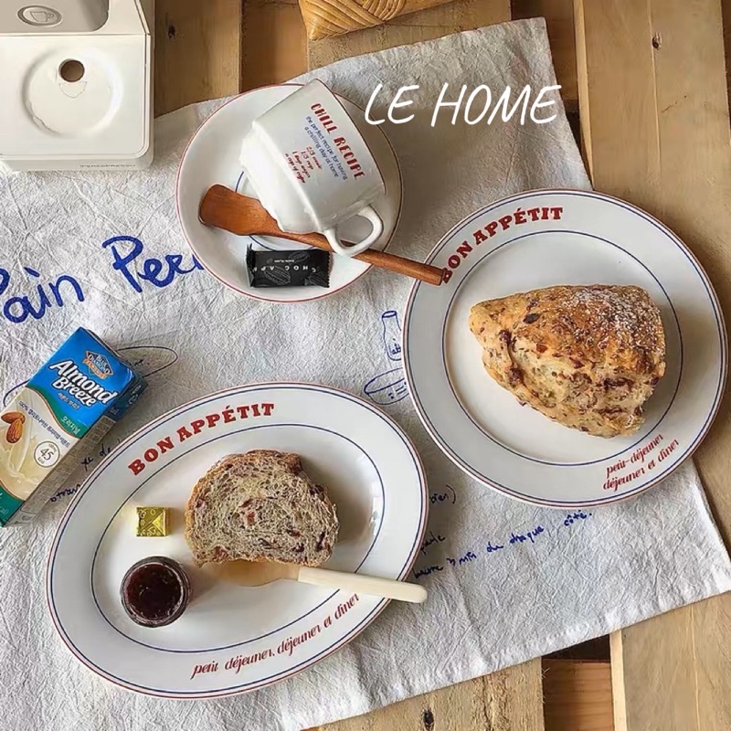 【 Le Home 】現貨+預購｜法式 ins風 紅藍配 線條 陶瓷 餐具 套裝 早餐盤 魚盤 咖啡杯碟