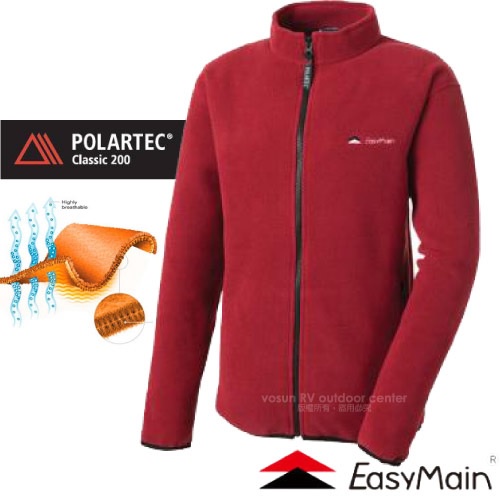 【EasyMain】新款POLARTEC Classic200DWR Recycle中性保暖防潑水外套_暗紅_C0694