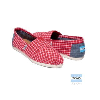 TOMS 格紋帆布懶人鞋女款 10008428（紅 US5）