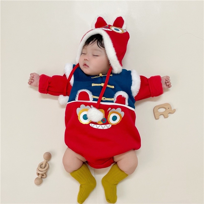 嬰兒新年裝 中國風加絨兔龍年寶寶拜年服 過年服包屁衣