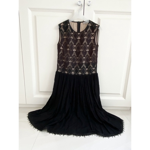 GRAND ONIL菱格鏤空蕾絲黑色洋裝