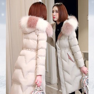 【免運】好品質大毛領羽絨棉服女 冬季新款韓版加厚中長款修身棉衣外套 大碼長款過膝棉衣女 加厚修身連帽棉襖外套大衣