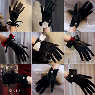 【現貨優選】新款黑色綢緞 絲絨有指手套 新娘禮服配 飾影樓攝影造型 寫真拍照道具