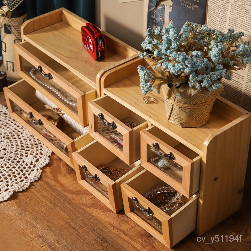 櫃子收納櫃 桌上 小型 抽屜櫃 木製 木質桌麵收納盒小抽屜化妝品置物架首飾小物件收納櫃桌上整理盒子
