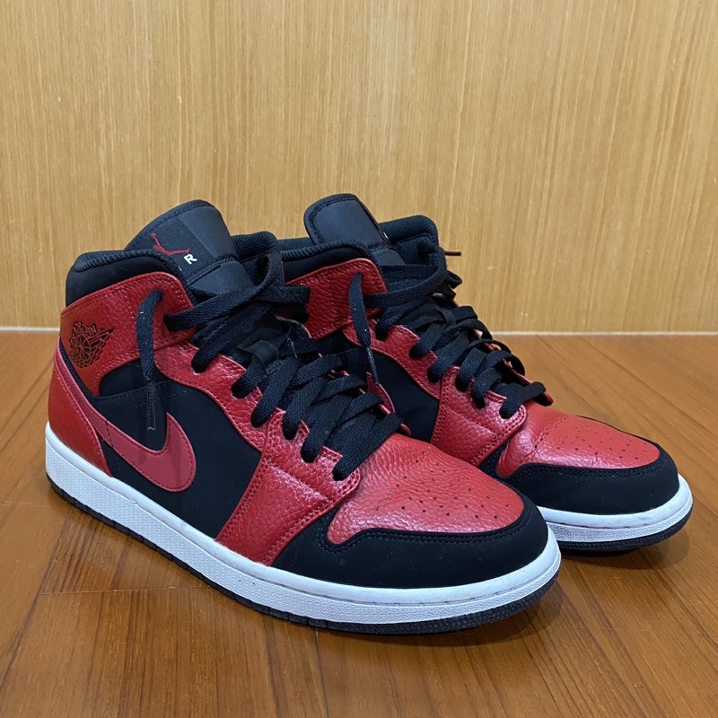 Air Jordan 1 Mid 'Bred' 黑紅 八孔籃球鞋 運動鞋 二手