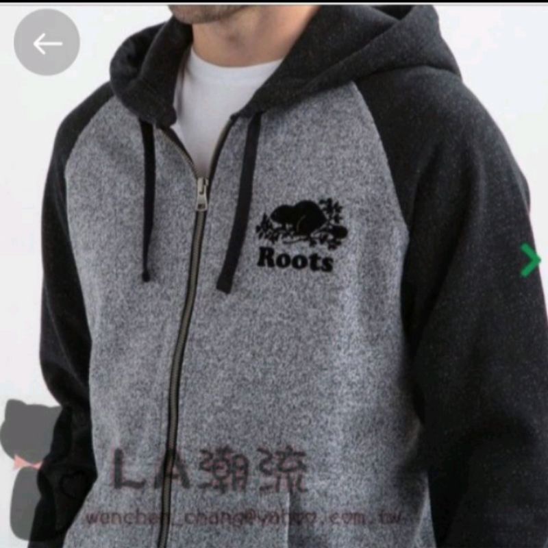 【LA 潮流】 特價 ! 加拿大海狸 ROOTS 男生刷毛休閒 楓葉連帽外套-灰黑芝麻