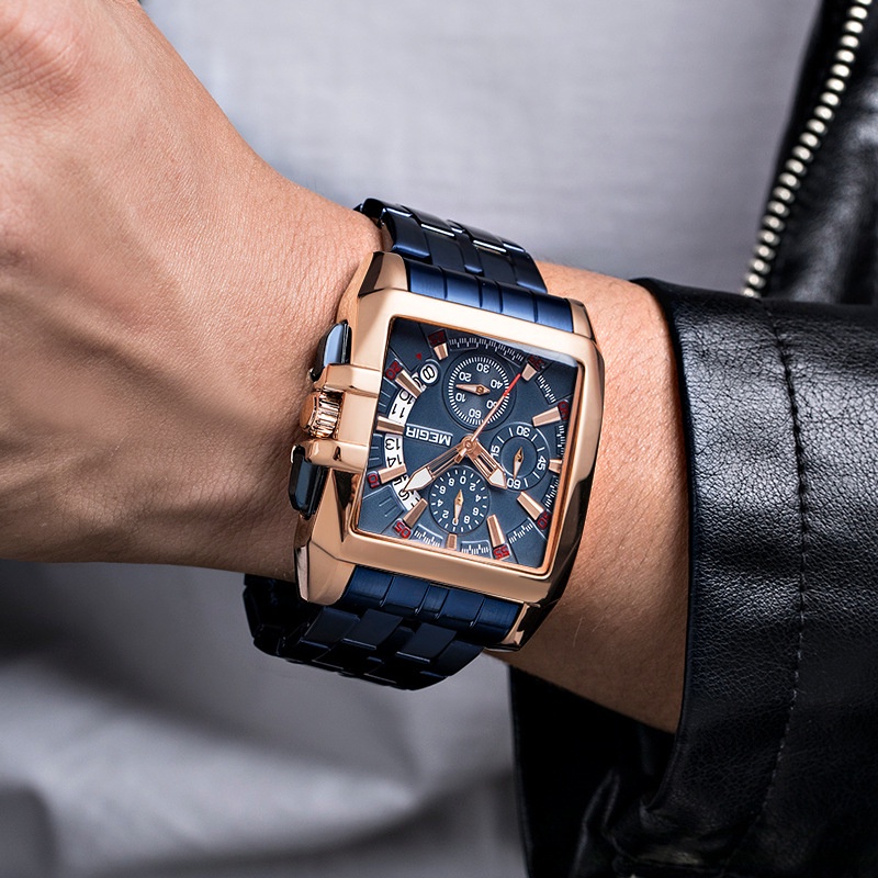 【現貨】 MEGIR 2018  時尚 商務 休閒 多功能 計時 鋼帶 男士手錶  2022年最新款〔免費禮盒〕