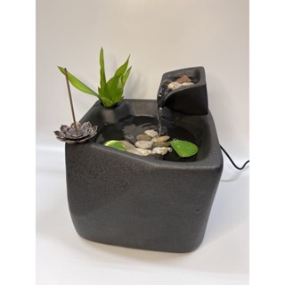【臺灣現貨】開運流水盆 白瓷黑磨砂釉系列2 【方香流水/荷氣生財/鵝卵石】 辦公室風水擺設 店面開業 新居 魚類水族