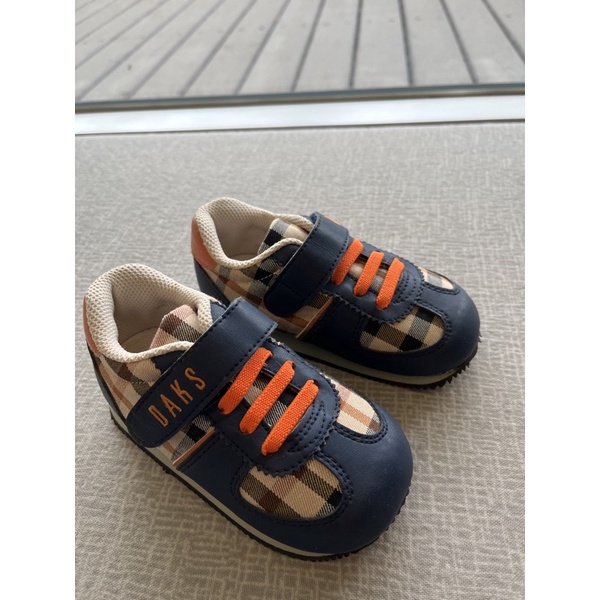 Daks幼童鞋14-14.4cm 藍橘格紋氣質鞋款