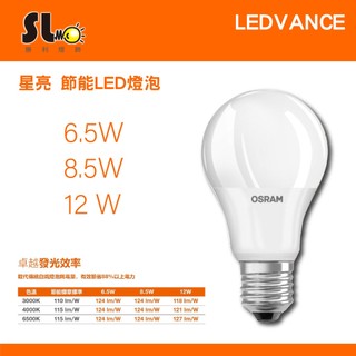 ღ勝利燈飾ღ E27 6.5W/8.5W/12W LED 星亮節能燈泡 OSRAM 歐司朗 LEDVANCE