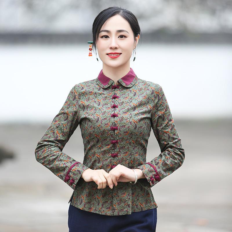 唐裝女中國風旗袍式上衣改良素衣禪意茶服長袖修身中式女裝