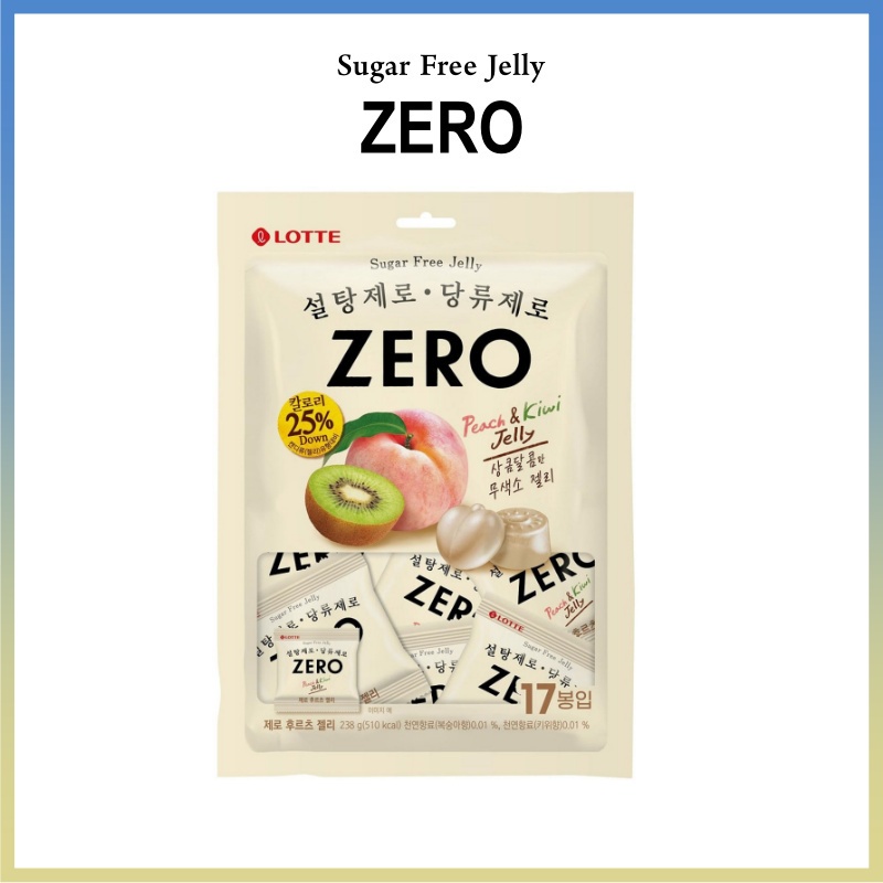 韓國 LOTTE 樂天ZERO 零糖水果軟糖 奇異果 水蜜桃 混合口味 238g（17包）