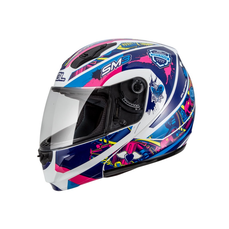 【SOL Helmets】SM-3可掀式安全帽 (惡天使_白/藍粉) ｜ SOL安全帽官方商城