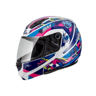 【SOL Helmets】SM-3可掀式安全帽 (惡天使 白/藍粉) ｜ SOL安全帽官方商城