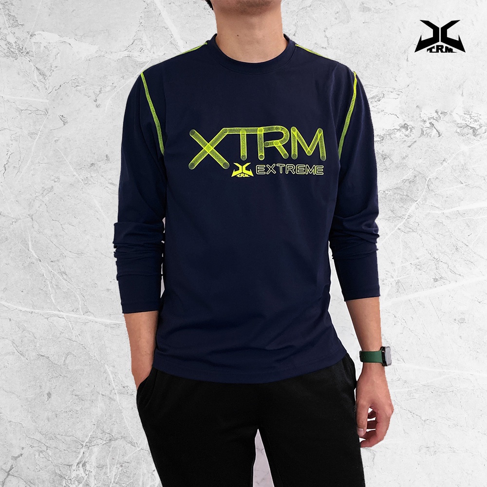 XTRM極限 長袖磨毛圓領T-Shirt 黑/靛藍 XAG-I057