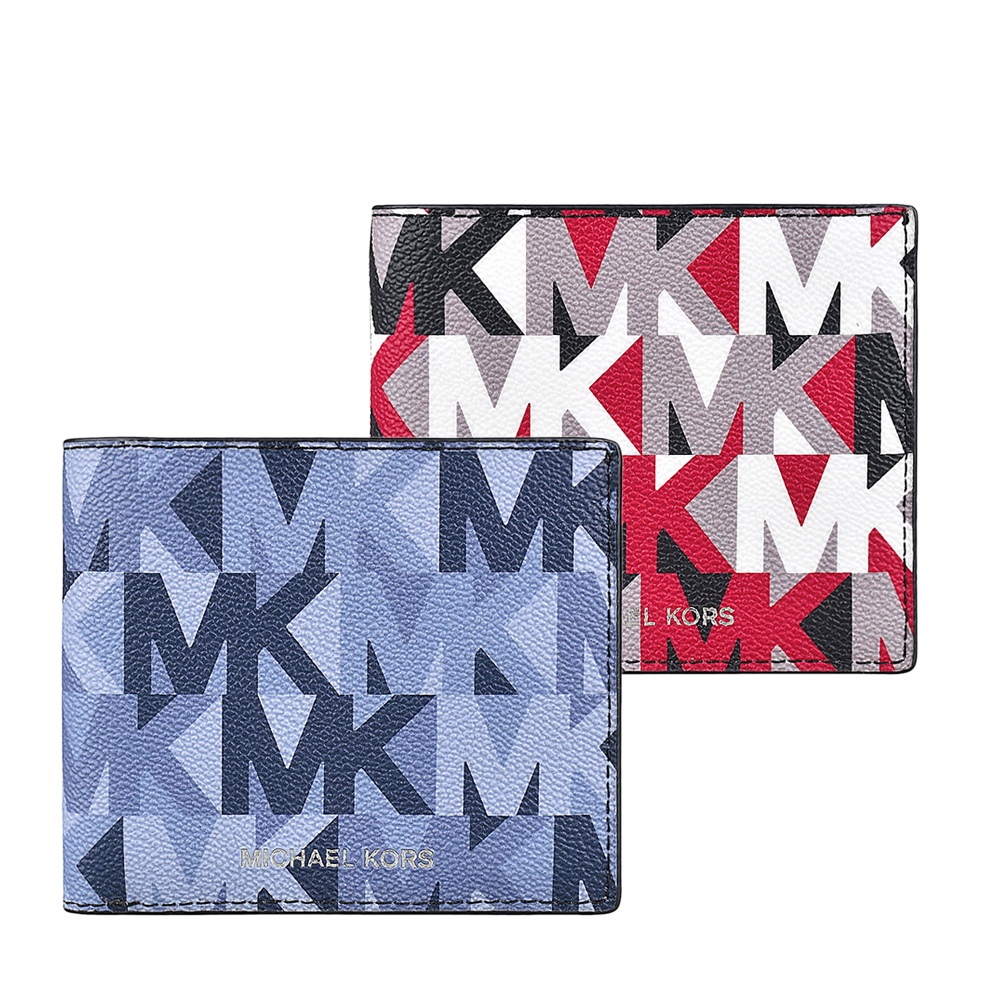 MK MICHAEL KORS COOPER銀字LOGO字母縮寫印花PVC 8卡對折短夾(兩色)